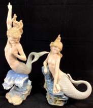 PAIR of LLADRO &quot;SEAMAIDS&quot; PORCELAIN WOMEN MERMAID FIGURINE - 1976 &amp; 1978 - $36,857.02 MXN