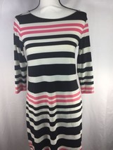 HAANI Women Dress Horizontal Striped Black White Raglan S Stretch Knee L... - £53.94 GBP