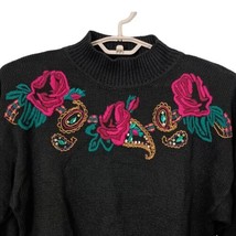 Granny Embroidered Floral Sweater Sz 18 Vintage 90s Pullover Ramie Cotta... - £27.25 GBP