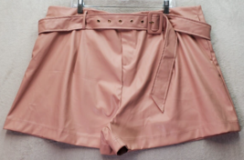 The Sang PU Bermuda Shorts Women&#39;s 3X Pink Leather Polyester Flat Front Belted - £18.21 GBP