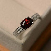 3.20Ct Simulated Red Garnet Diamond Engagement Ring 14K White Gold Plated Silver - £75.94 GBP