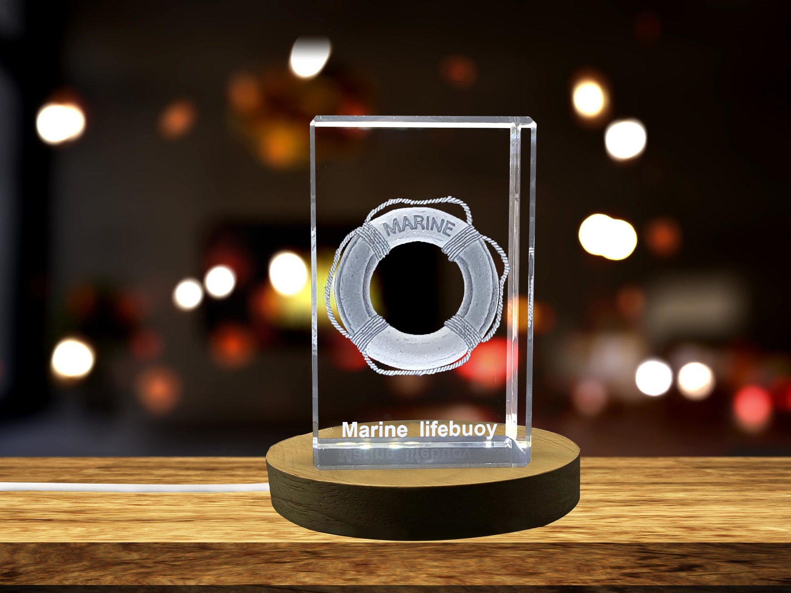 LED Base included | A Beacon of Hope | Marine Lifebuoy 3D Engraved Crystal