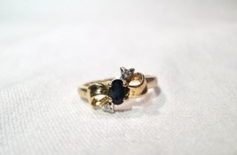 Vintage 10K Sapphire Diamond Ladies Bow Shape Ring .16 TCW Size 4 K468 - £150.84 GBP