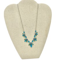 Necklace Womens Silvertone Blue and Green Stones 16-19in Long - $14.85
