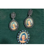 Ladies Antique Estate 3 pc 800 Mark Silver Filigree Portrait Earring Bro... - £306.67 GBP