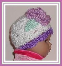 Lavender Preemie Hat, Purple Preemie Hat, Lavender Baby Girls Hat With A Rose - £8.23 GBP