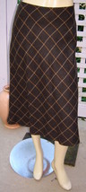 LANDS&#39; END Dark Brown Windowpane Plaid Lightweight A-line Dress Skirt (2) NEW - £11.67 GBP
