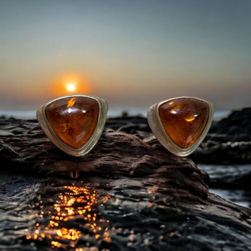 Primary image for Vintage sterling silver 925 amber stud earrings 