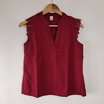 Raspberry Women&#39;s Sleeveless Blouse V-neck Lace Trim XS - £10.87 GBP