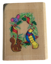 Christmas Wreath Rubber Stamp Squirrel Mouse Partridge Bird Christmas Holidays - £5.50 GBP