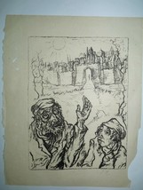 Old c1930 Judaica Pencil Signed Jacob Steinhardt Woodcut Print Man Boy in Shetel - £264.41 GBP