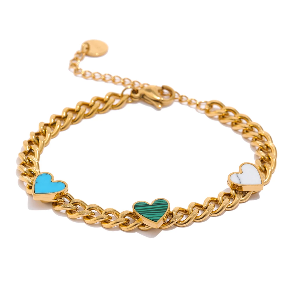 Acrylic Heart Chain Bangle Bracelet for Women Stainless Steel Golden Waterproof  - £16.52 GBP