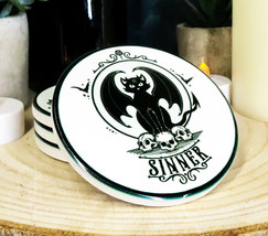 Devil Black Cat Skulls Sinner Ceramic Coaster Set of 4 Tiles With Cork Backing - £22.90 GBP
