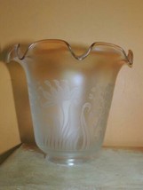 Marigold Tipped Frosted 2.13&quot; fitter Acid Etched Glass Lamp Shade Signed... - $53.99