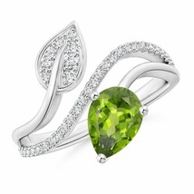 ANGARA Peridot and Diamond Bypass Ring with Leaf Motif for Women in 14K Gold - £1,311.72 GBP