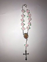 WHITE soft Ceramic Rose Flower mini Rosary with Our Lady of Guadalupe - New - $4.90