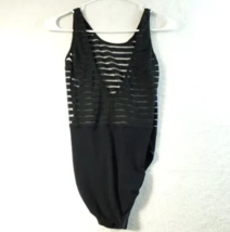 Skimy By Huber Bodysuit Women Size 38 Black Stripe Mesh Cotton Sleeveles... - $28.08