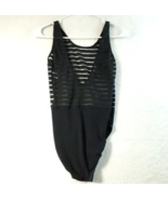 Skimy By Huber Bodysuit Women Size 38 Black Stripe Mesh Cotton Sleeveles... - £22.18 GBP