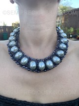 Freshwater Grey Pearls 18&quot; Baroque Oval Handmade Strapless Bib Choker Necklace - £318.22 GBP