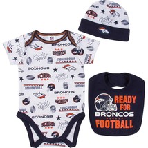 NFL Denver Broncos Ready For Football Bodysuit Cap Bib Set Size 0-3 M by Gerber - £23.56 GBP