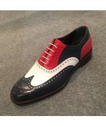 Handmade Men Wing Tip Brogue Formal Shoes, Men&#39;s Lace Up Black Red White... - £114.76 GBP