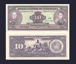 Venezuela P61d, 10 Bolivar, Bolivar &amp; Sucre / Mnmt t, UNC 1995 ABNC see UV - £1.48 GBP