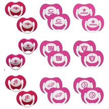 NFL Pink Pacifiers Set of 2 with Solid Shield in Case -Select- Team Below - £9.43 GBP+