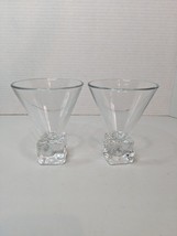 Pair 2 Vintage Dissarono Melting  Ice Cube Stem Martini Glasses 4.5&quot;High - £22.04 GBP