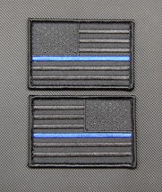 Blackout Thin Blue Line United States Flag Embroider Patch Set Police SWAT Hook - £5.08 GBP