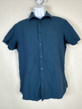Marc Anthony Men Size M Teal Dot Button Up Shirt Short Sleeve Pocket - £8.80 GBP