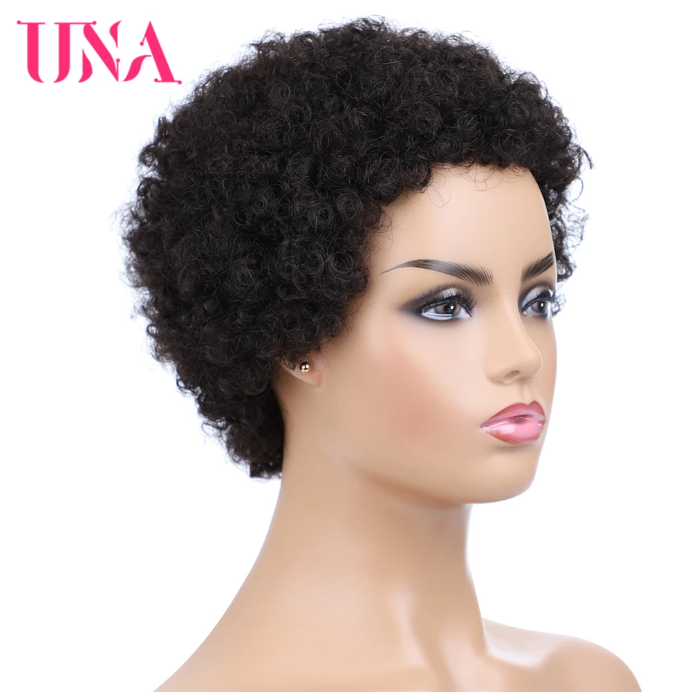 UNA Short Human Hair Wigs Non-Remy Human Hair Wigs 120% Density Peruvian Cu - £29.93 GBP+