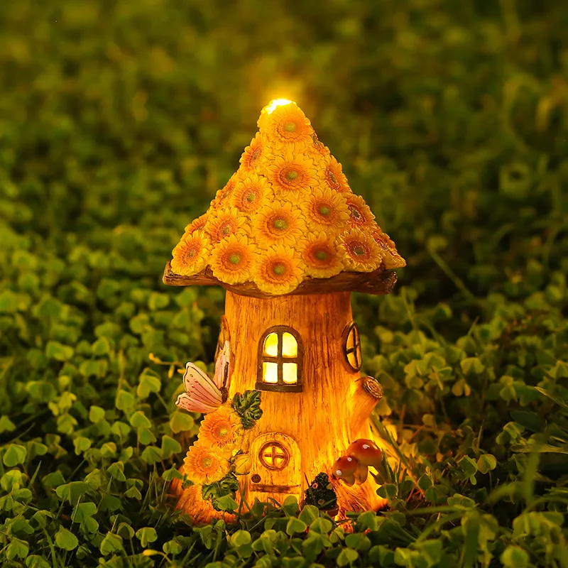 Solar Resin Tree House  Decorative Lights Small House Ornaments Outdoor Garden G - £147.90 GBP