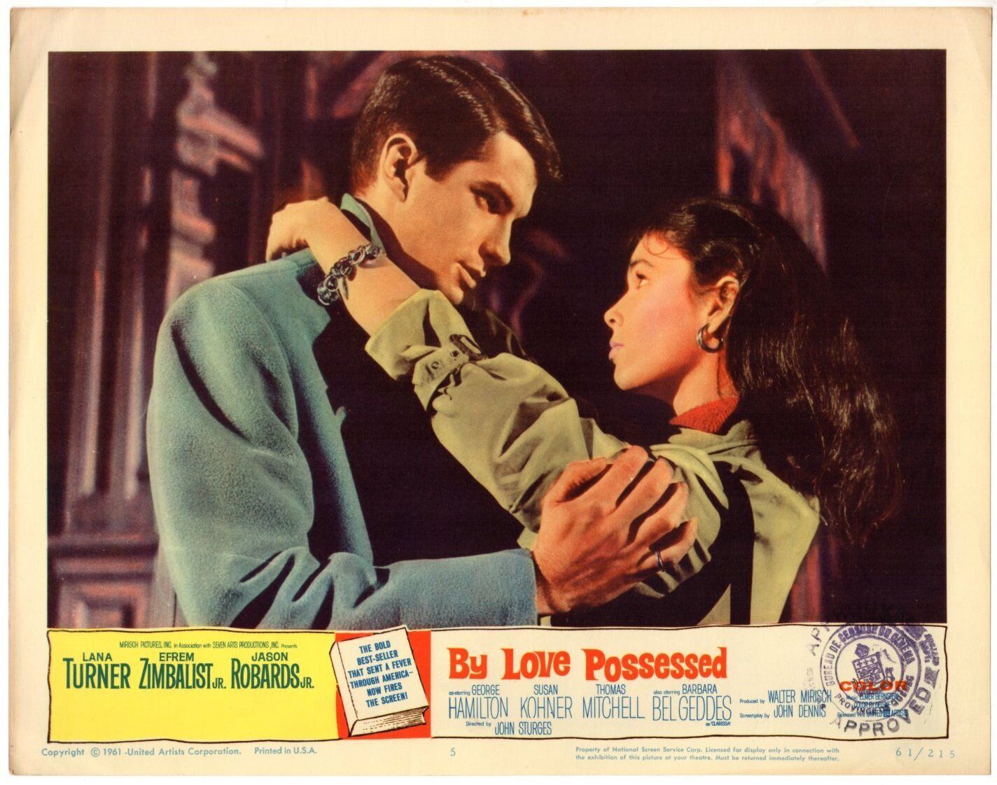 *BY LOVE POSSESSED (1961) George Hamilton &amp; Yvonne Craig Lobby Card #5 - $50.00