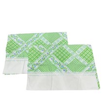 Vintage St Mary&#39;s Green Blue Floral Design Pillowcases Set Of 2 Lime Green MCM - £22.55 GBP