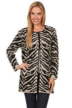 Women&#39;s Warm and Fuzzy Thick Cardigan Overcoat in Animal Print White, Black - $66.32