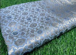 Indian Banarasi Brocade Fabric Gray &amp; Gold Fabric Wedding Dress Fabric -NF887 - £5.89 GBP+