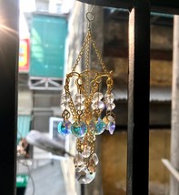 Handmade vintage miniature crystal chandelier mini suncatcher hanging do... - £31.93 GBP