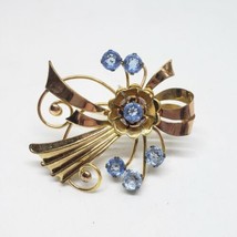 Vintage Harry Iskin 1/20 12K Gold Filled Blue Rhinestone Flower Brooch Pin - £32.13 GBP