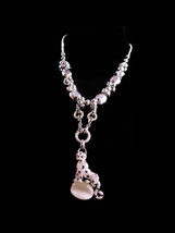 Designer Rhinestone Panther necklace - BIG cats eye Cat leopard - Mercury silver - £131.16 GBP