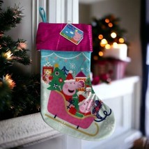 Peppa Pig Christmas Holiday Stocking  Pink Sequin Snowflakes Santa Hat NEW - $12.84