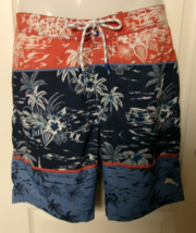 Tommy Bahama Hawaiian Blue and Orange Print Size Medium Swim Shorts - $31.63