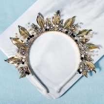 Handmade Leaf Crown Headband  Hair Jewelry Rhinestone Hair Accessories for Women - £29.44 GBP