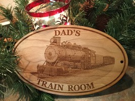 PERSONALIZED SIGN | Dad&#39;s Train Room | Railroad Steam Engine | Engraved ... - £39.96 GBP