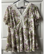 Torrid Top  Plus Size 2X Floral Short Sleeved Lace Boho Flutter Sleeve V... - £13.20 GBP