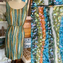 VTG Sequin Dress Multi Color 0 2 XS sleeveless green British Crown Colony - $123.75