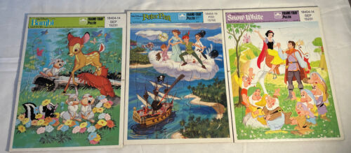 Primary image for Vtg Lot of 3 Golden Frame Tray Puzzles Walt Disney. Bambi Peter Pan Snow White