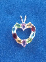 925 Sterling Silver Multicolored Gemstone Heart Pendant Free Shipping - $401.36 MXN