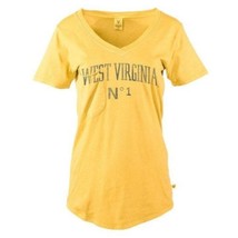 Venley NCAA West Virginia Mountaineers WVU Slouch Pocket V-Neck Tee, Yellow, M - $10.00