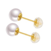 Classical 18k gold pearl earring Natural Real Round pearls stud earring - $32.00+