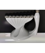Vintage 70s Judaica Naaman Silvery Porcelain Chanukah Menorah Israel Rare - $88.71 CAD